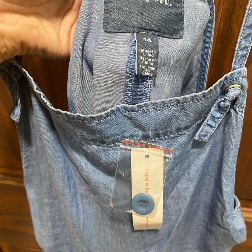 NWT Modcloth Utility Shortall Chambray Blue womens overalls size 14